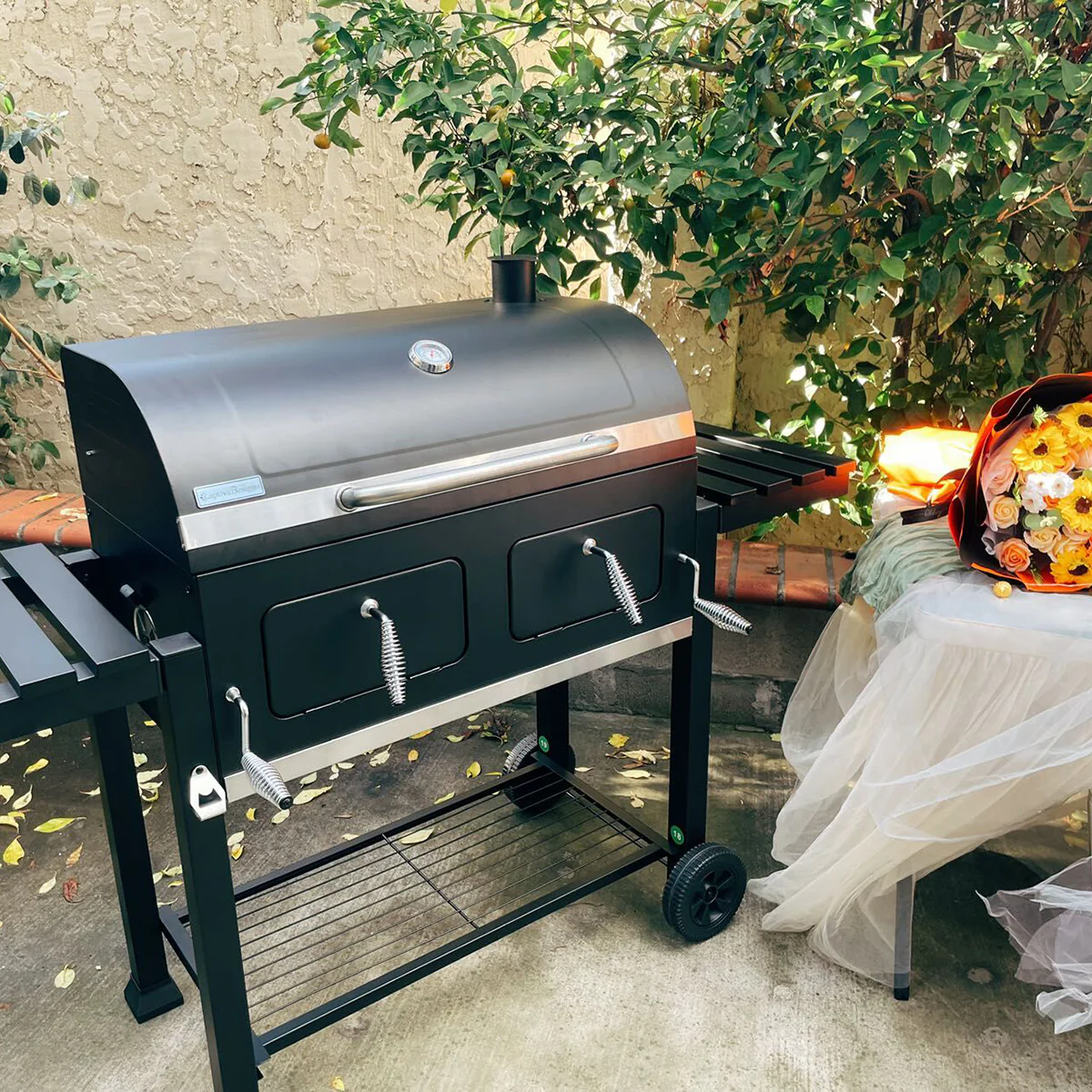 Image of Captiva Designs Charcoal Patio Grill with 2 Liftable Enamel Charcoal Trays