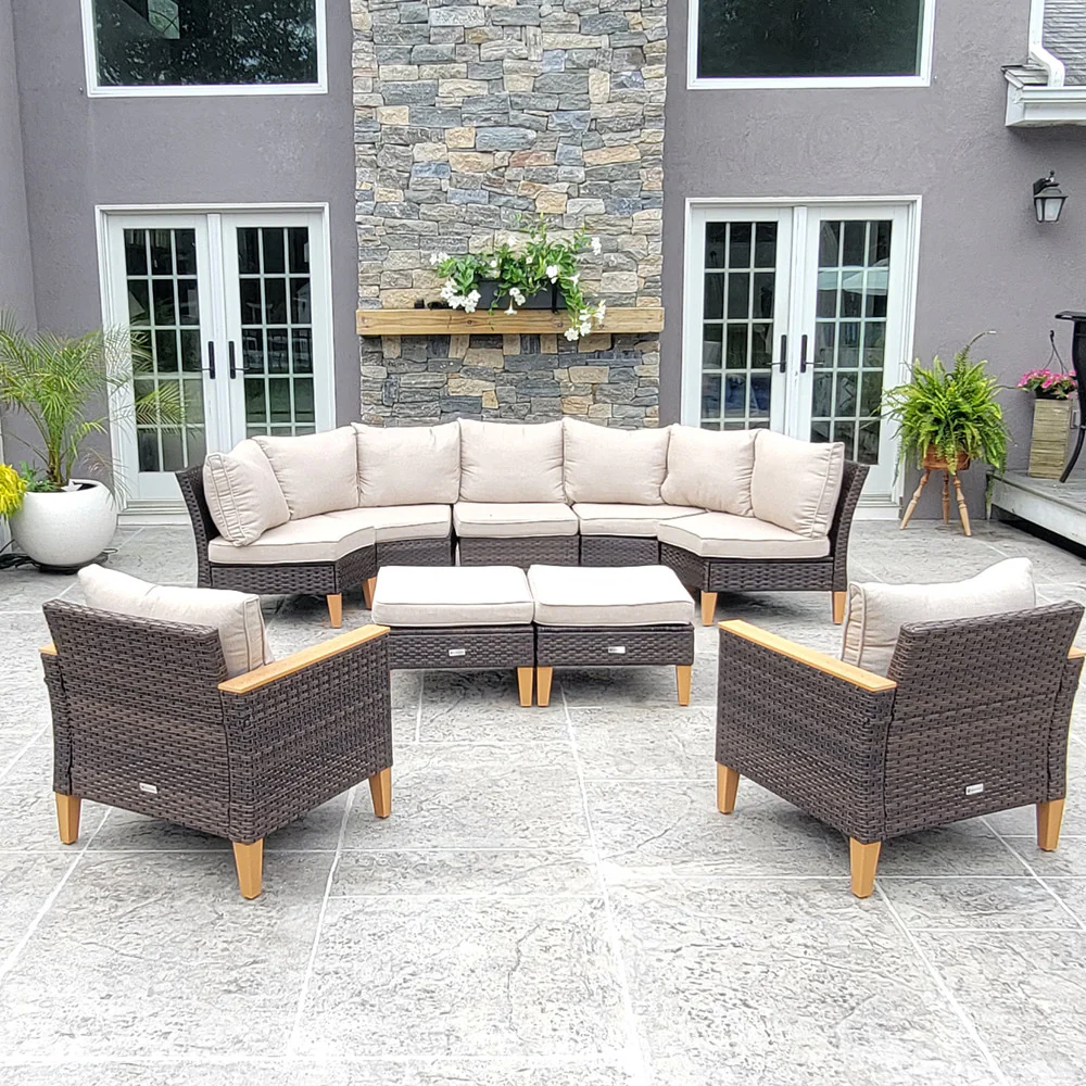 Image of PHI VILLA 9-Piece Rattan Half-Moon Curved Luxury Outdoor Sofa