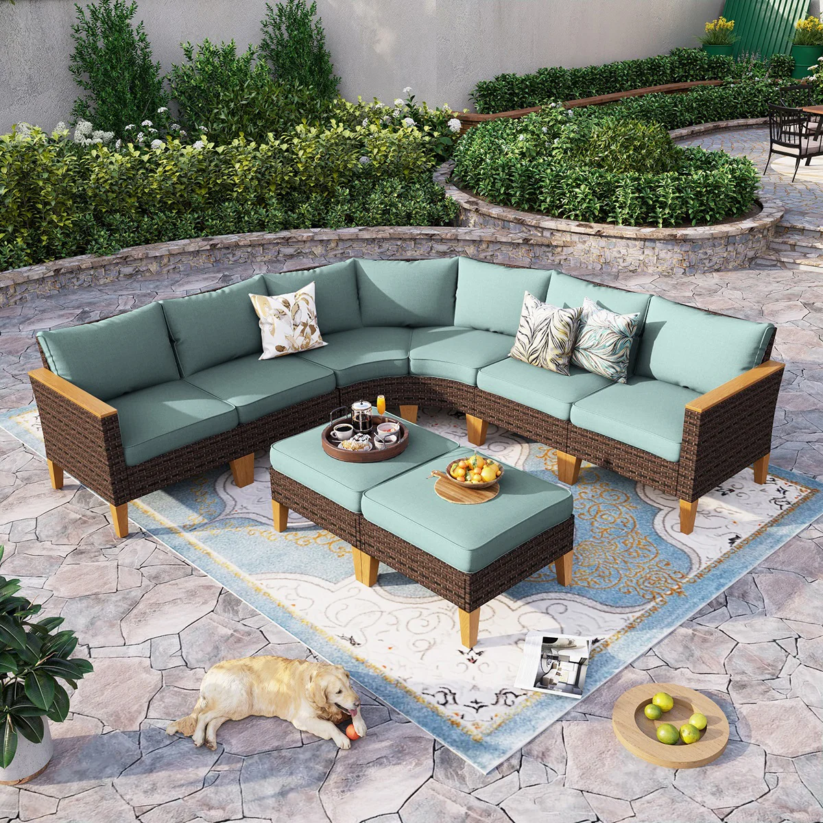 Image of PHI VILLA 8-Piece Rattan Half-Moon Curved Luxury Outdoor Sofa Sectional