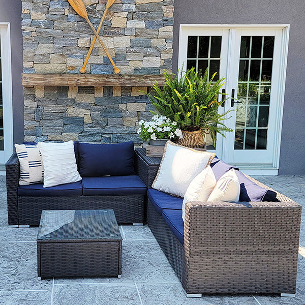 Image of PHI VILLA Outdoor Furniture Rattan Sectional Sofa Set with Storage Box