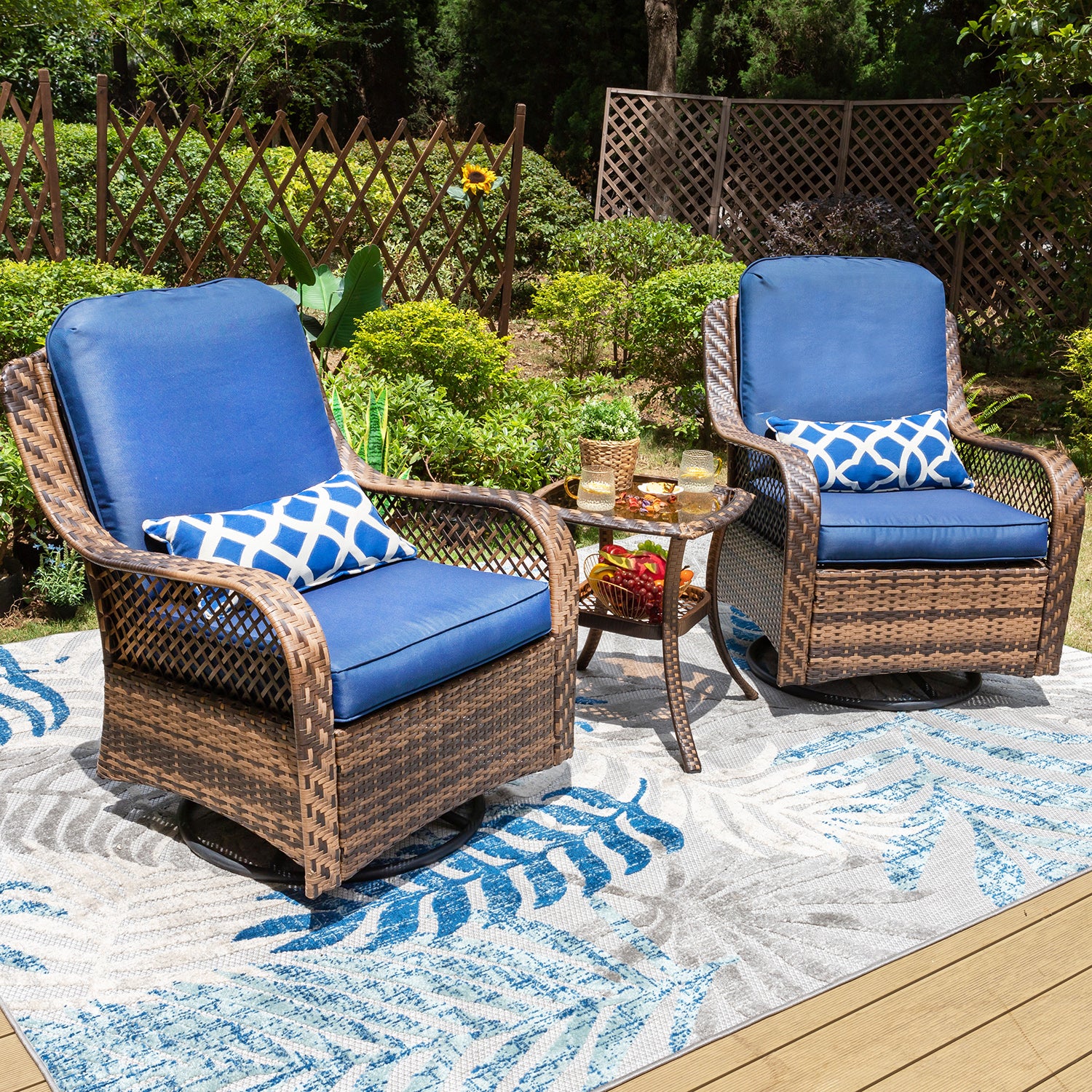 Image of Sophia & William 3-Piece Patio Conversation Set with Rattan Swivel Rocking Chairs