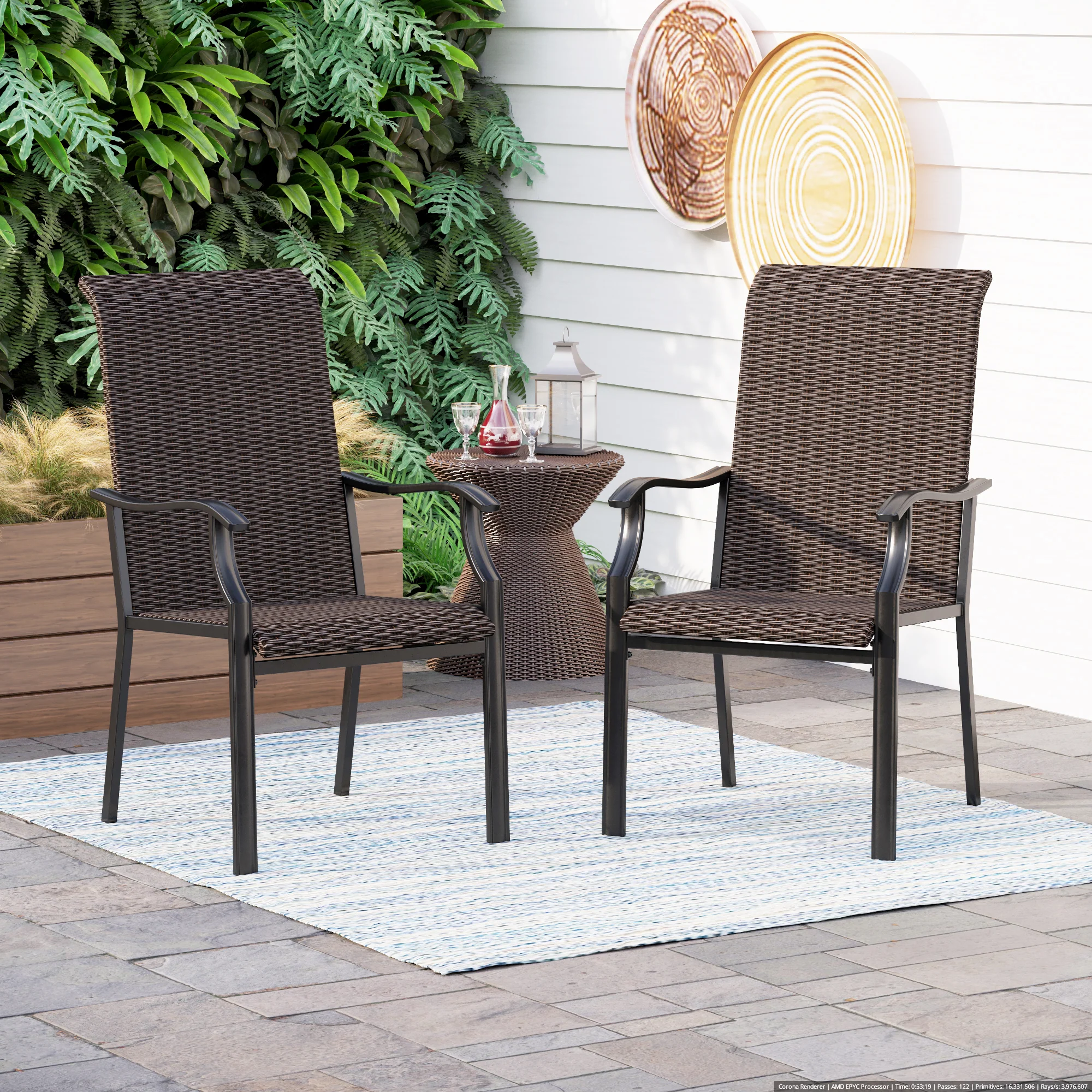 Image of PHI VILLA Rattan Metal Patio Dining Chairs, Set of 2