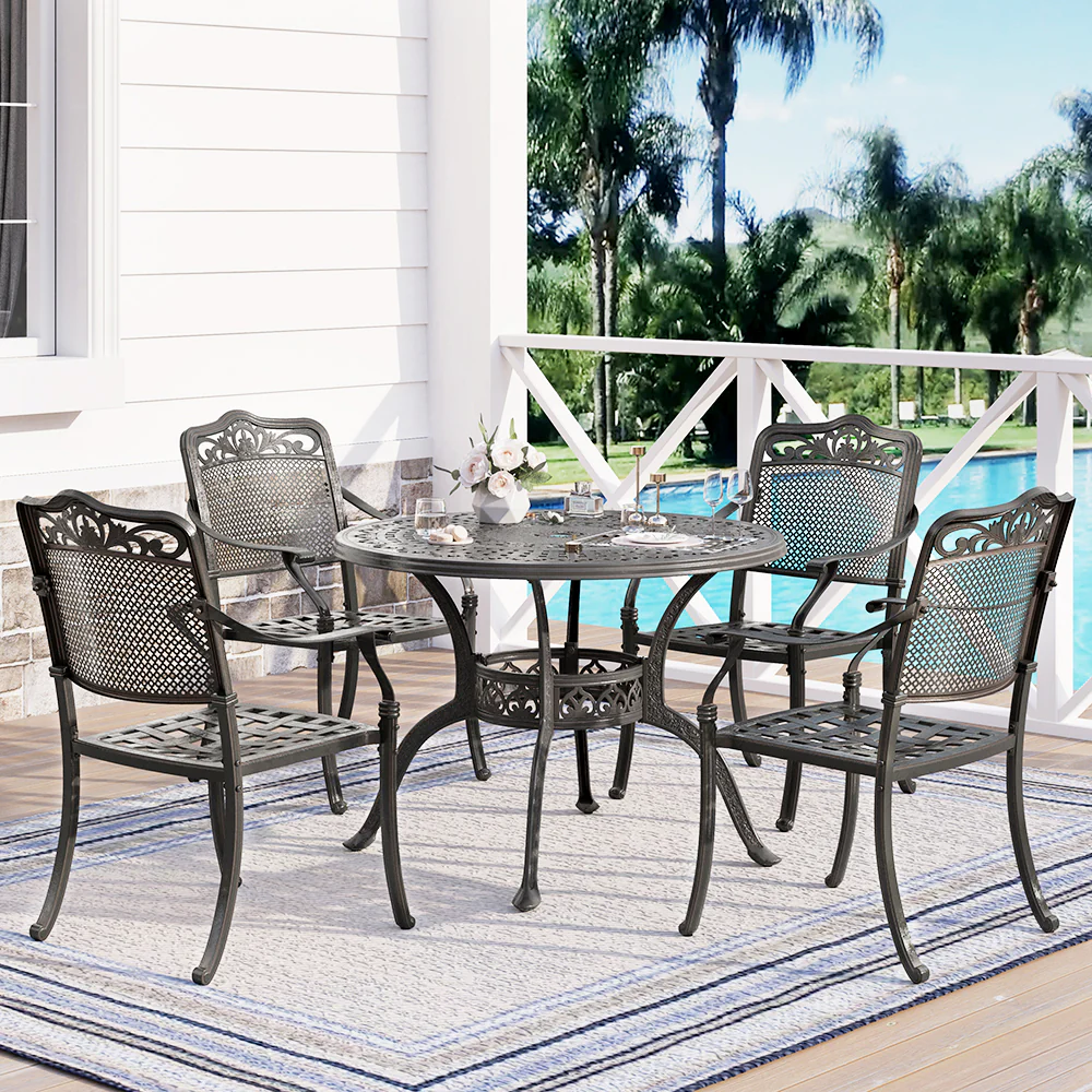 Image of PHI VILLA 5-Piece Cast Aluminum Pattern Patio Dining Set with Bronze Coating