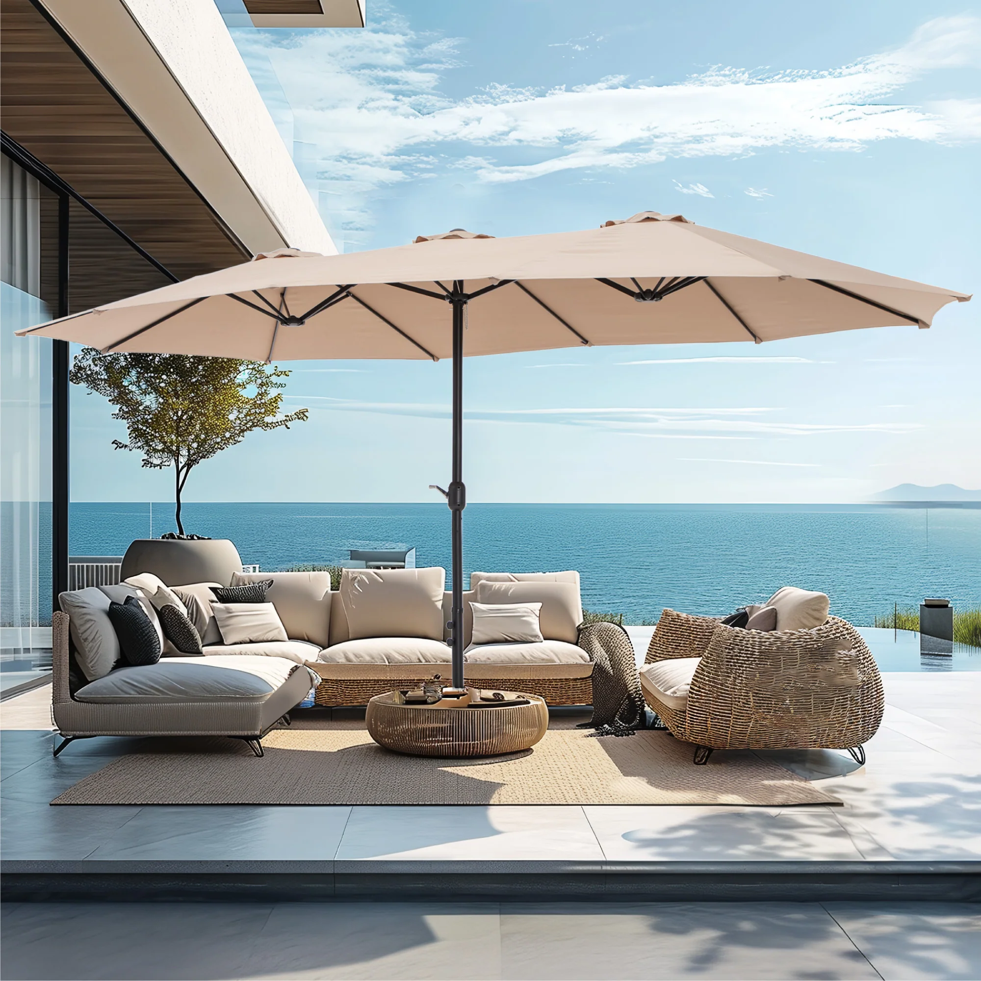 Image of PHI VILLA 15ft Double-Sided Extra Large Patio Twin Umbrella (Base Included)