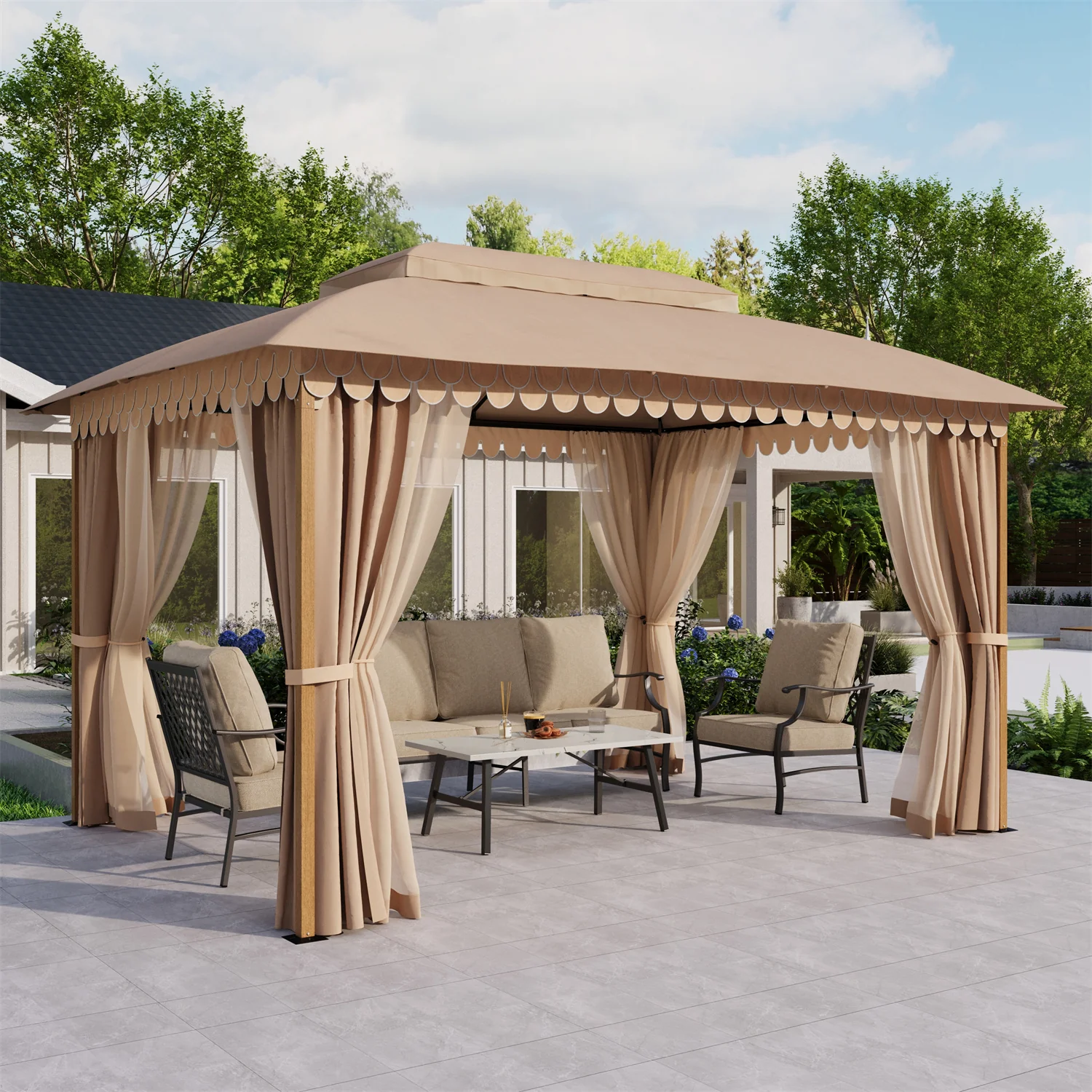 Image of 10' X 13' Patio Canopy Gazebo for Outdoor Relaxation with Netting & Curtain - Phi Villa