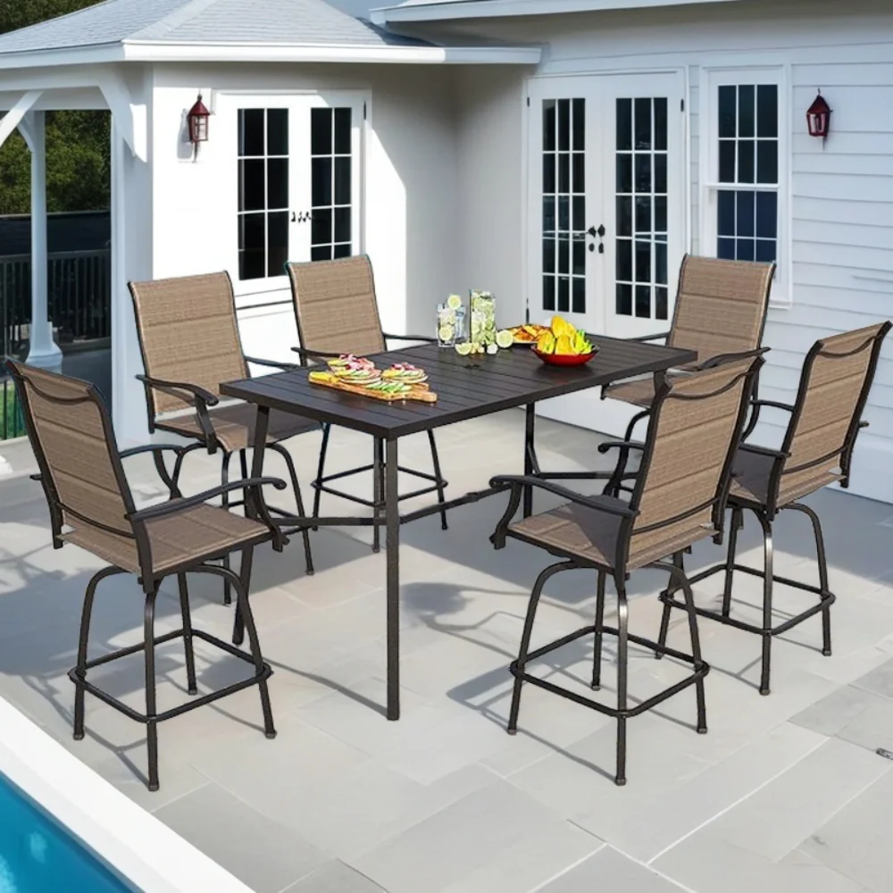 Image of Phi Villa 7-Piece Outdoor Bar Stool Set Textilene Swivel Stools