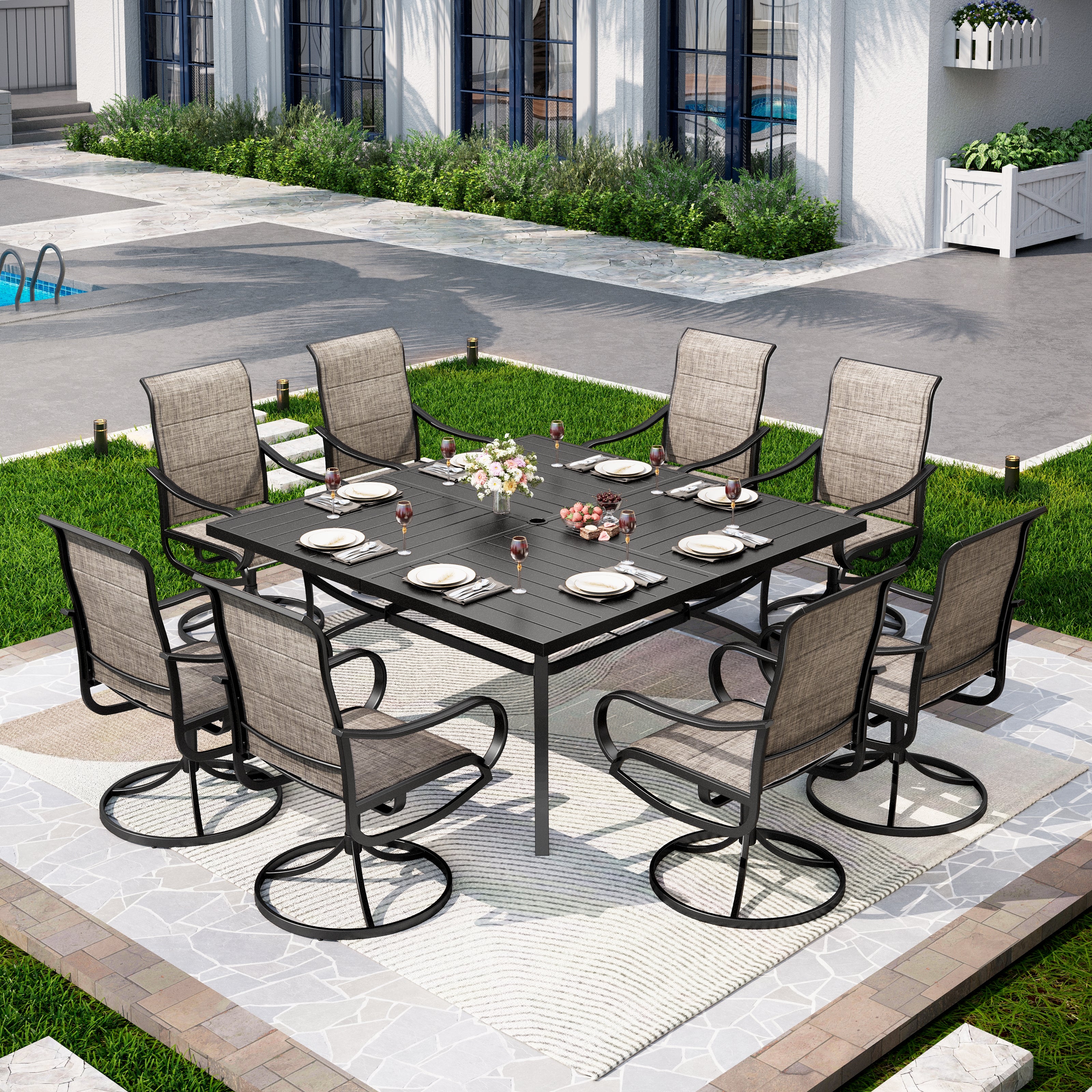 Square Table & Textilene Swivel Chairs