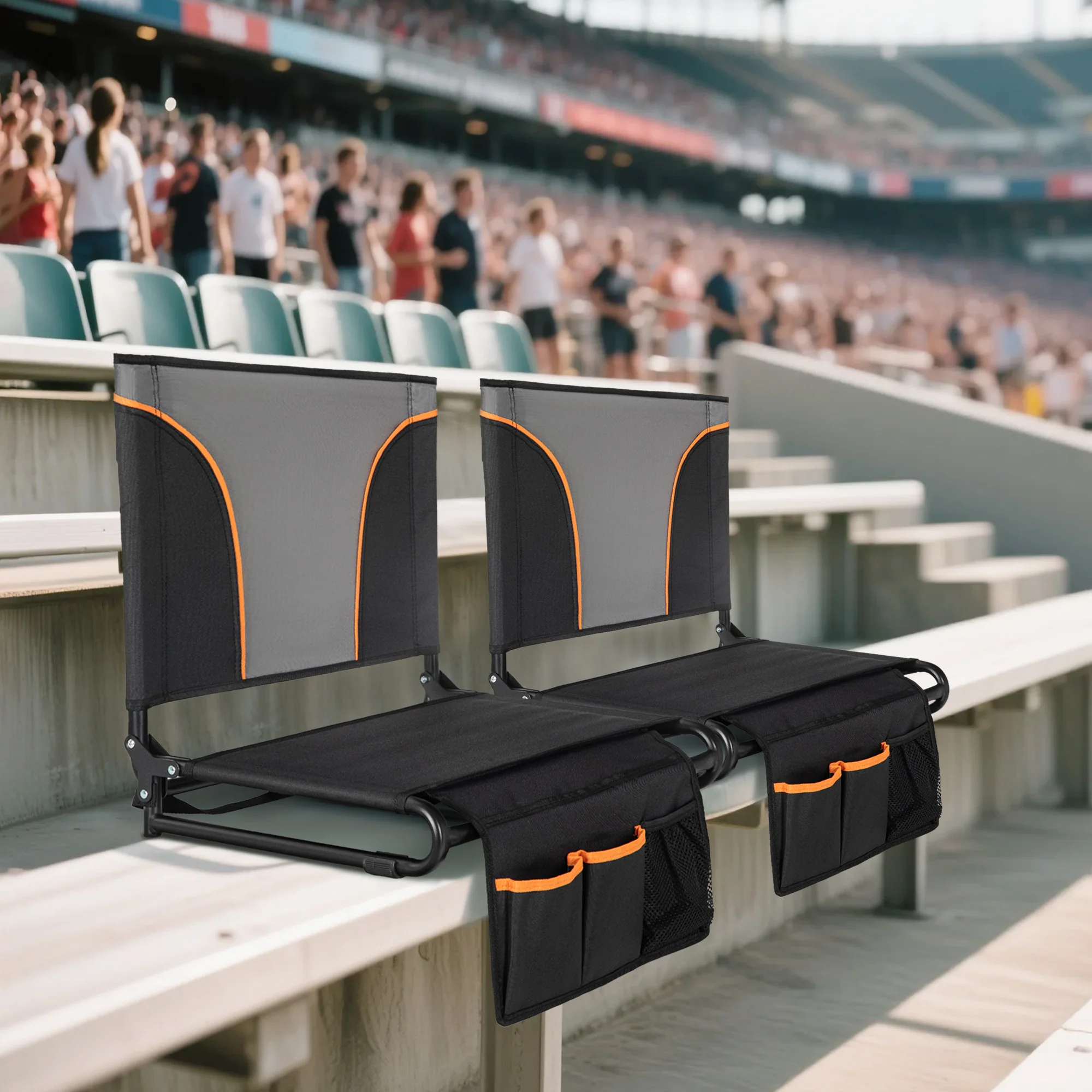 Image of Alpha Camp Folding Stadium Seat Chair for Bleachers with Back & Arm Rest, 2 Pieces