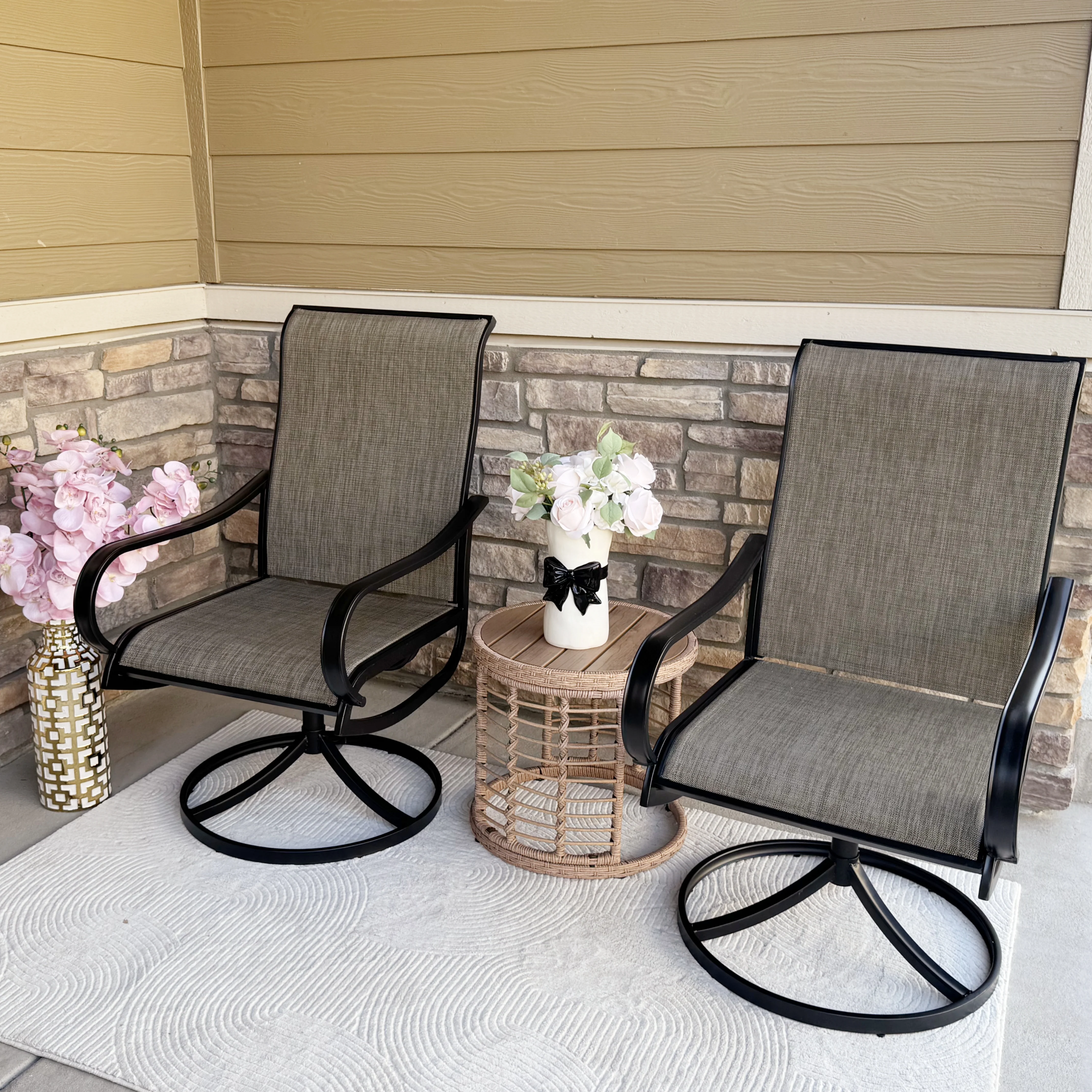 Image of PHI VILLA Patio Textilene Swivel Chair Outdoor Dining Set