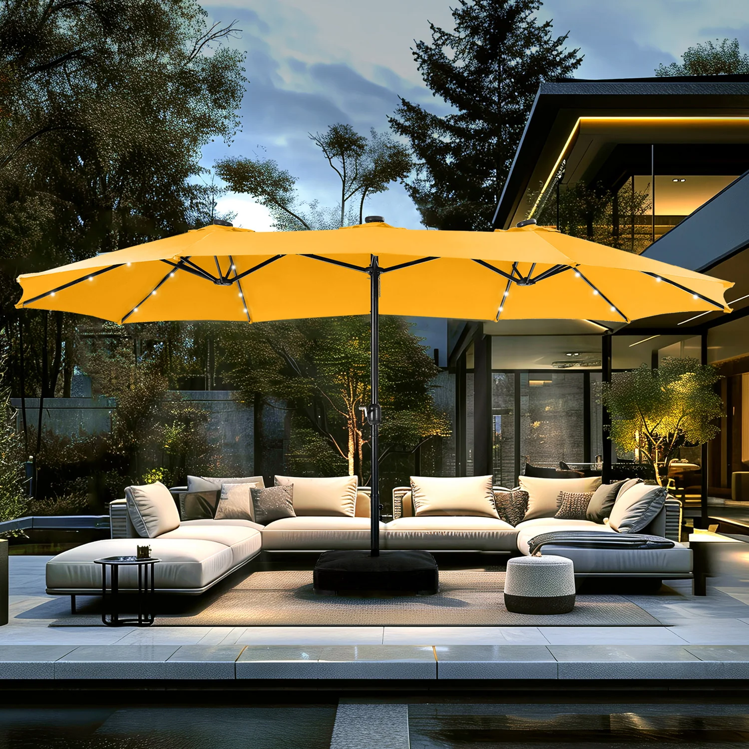Image of PHI VILLA 15ft Extra Large Double-Sided Patio Umbrella with Solar Powered LED Lights (Base Included)