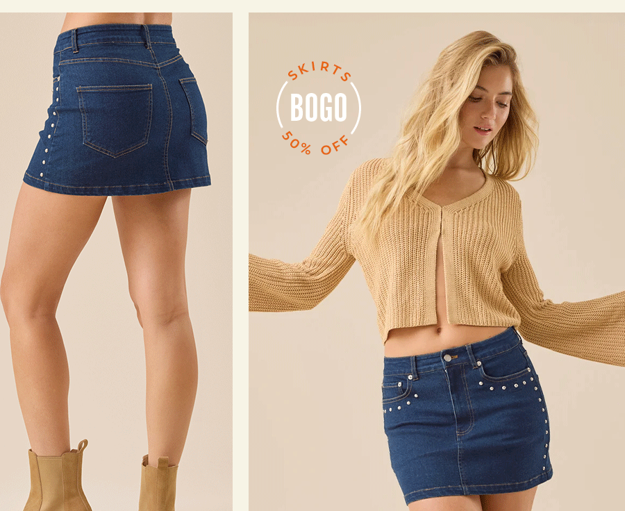 Becca Studded Denim Mini Skirt