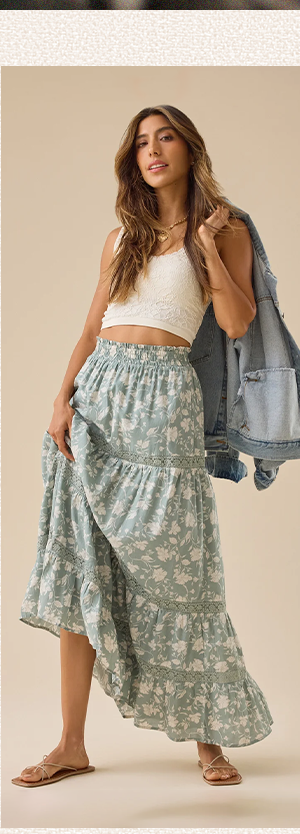 Kait Lace Tiered Midi Skirt