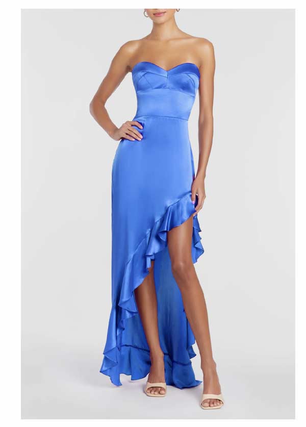 blue silk maxi dress