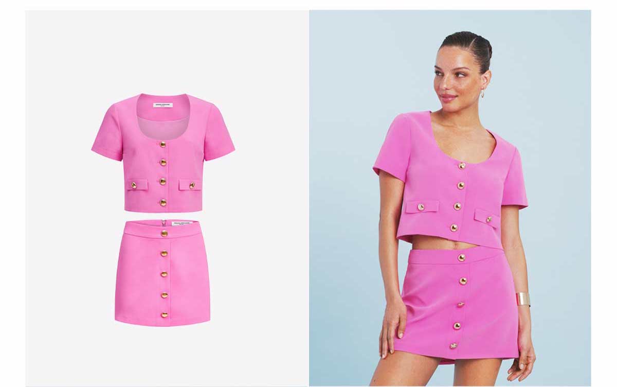 girl in a pink top and skirt