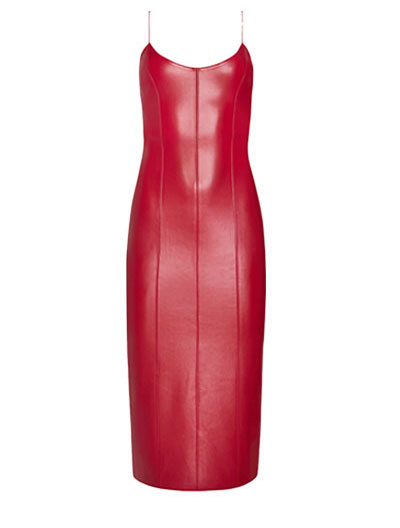 red leather midi dress