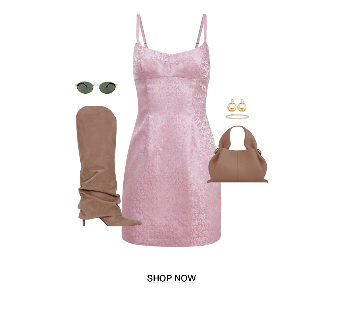 Pink mini dresses with accessories