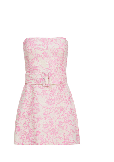 Pink and white strapless mini dress