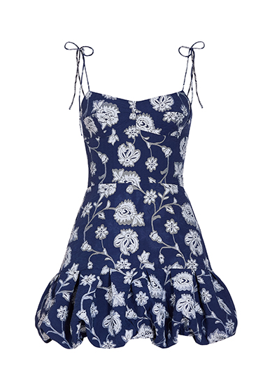 Blue mini dress with white floral pattern