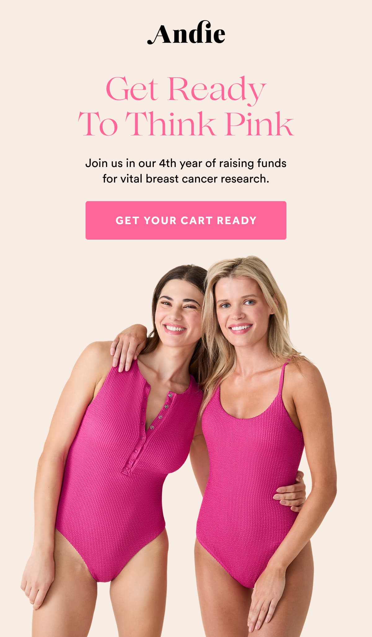 Andie | Get Ready To Think Pink | Join us in our 4th year of raising funds for vital breast cancer research. Starting tomorrow, 10% of the proceeds from all pink suit sales during October will be donated to the Breast Cancer Research Foundation.&nbsp;| GET YOUR CART READY