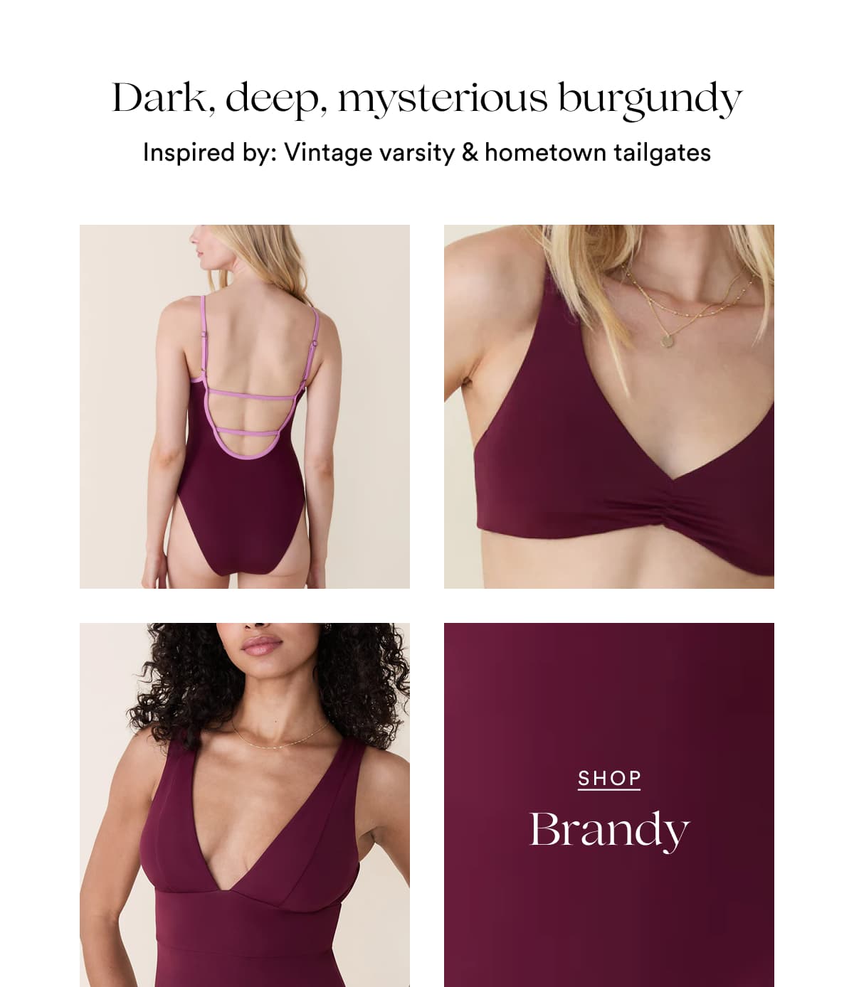 Dark, deep, mysterious burgundy | Inspired by: Vintage varsity & hometown tailgates | SHOP Brandy