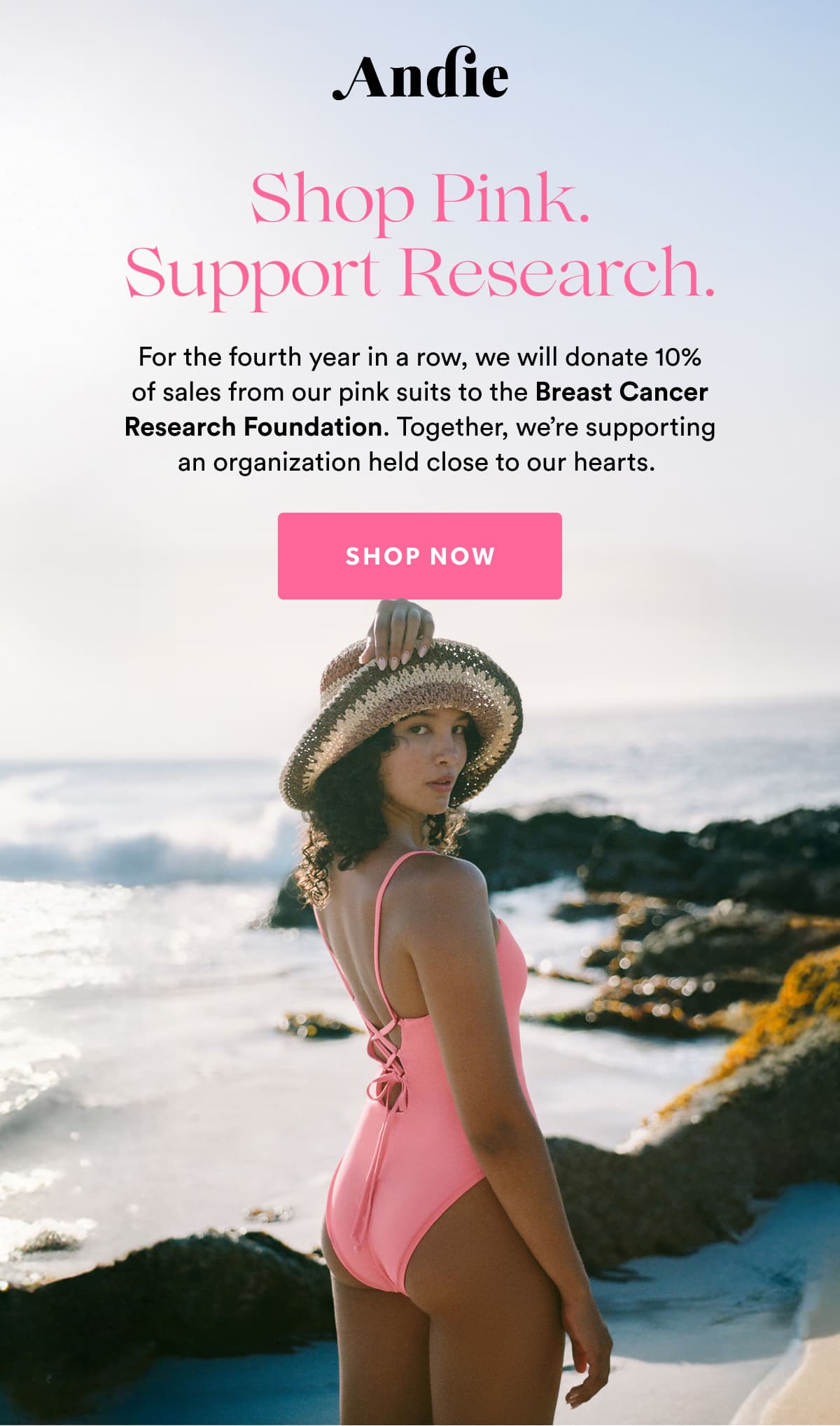 Andie | Shop Pink. Support Research. | For the fourth year in a row, we will donate 10% of sales from our pink suits to the Breast Cancer Research Foundation. Together, we’re supporting an organization held close to our hearts.&nbsp;| SHOP NOW