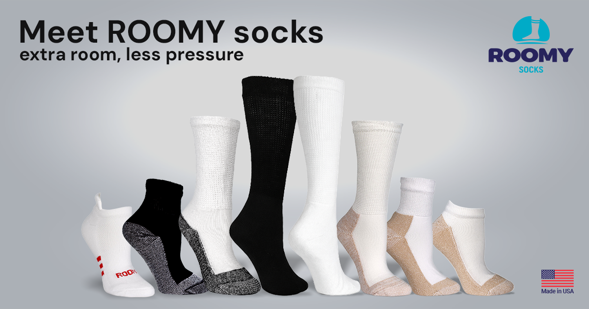 Meet ROOMY Socks. Extra Room, Less Pressure.