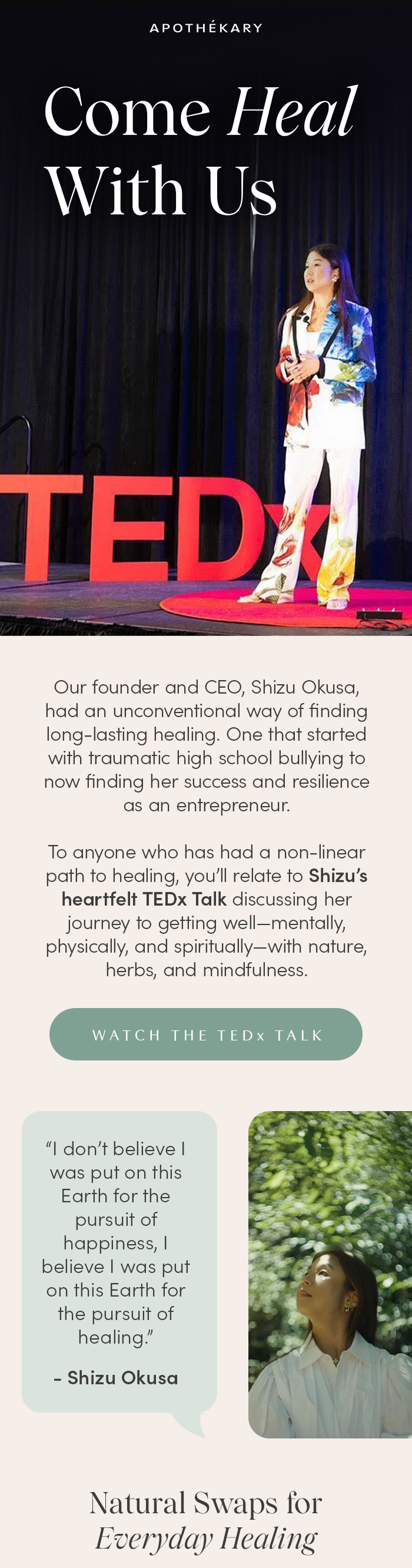 Our founder and CEO, Shizu Okusa, had an unconventional way of finding long-lasting healing. One that started with traumatic high school bullying to now finding her success and resilience as a wellness entrepreneur.