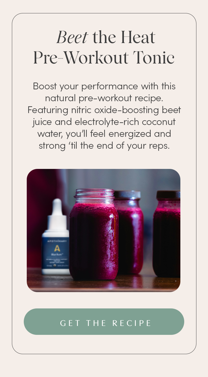 Boost your performance with this natural pre-workout recipe. Featuring nitric oxide-boosting beet juice and electrolyte-rich coconut water, you’ll feel energized and strong ‘til the end of your reps.