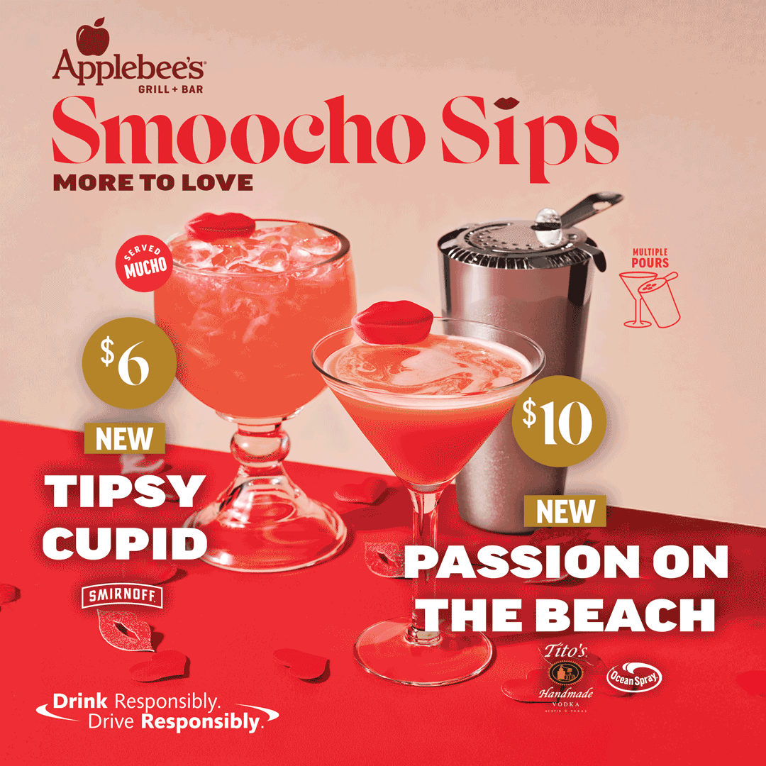 Smoocho Sips, More To Love. Featuring: $6 New Tipsy Cupid And $10 New Passion On The Beach. Drink Responsibly. Drive Responsibly.