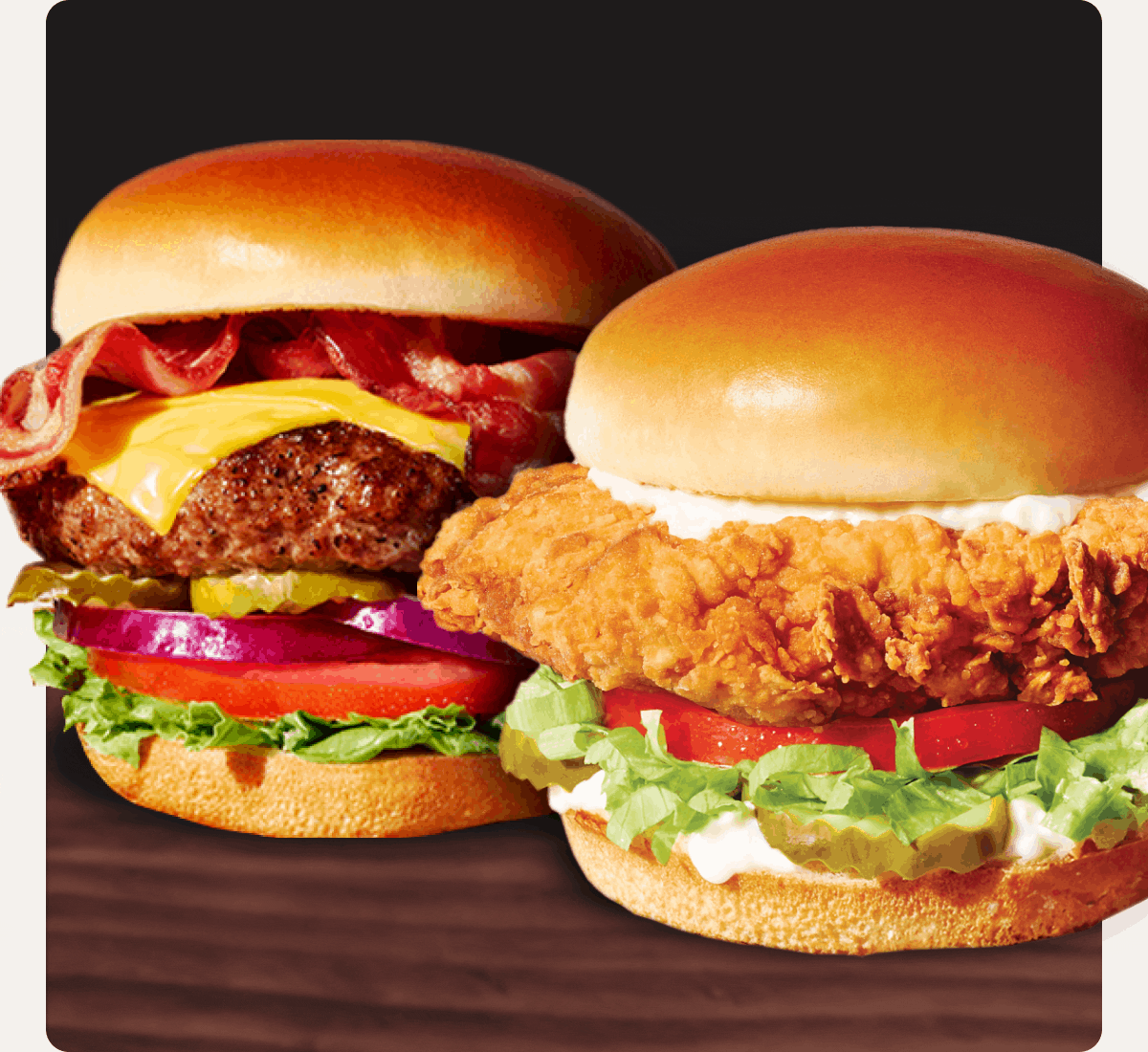 Featuring: Big Cluckin' Chicken Sandwich and Big Classic Bacon Cheeseburger