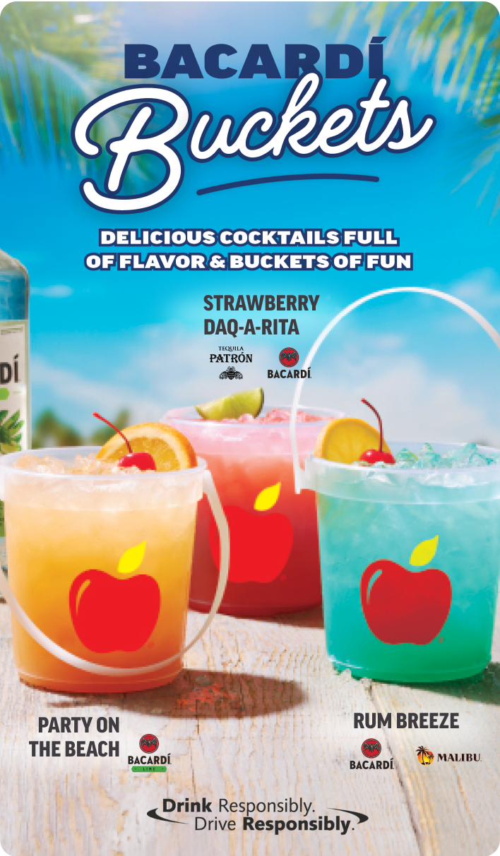 $10 Bacardi Buckets. Delicious cocktails full of flavor & buckets of fun.
