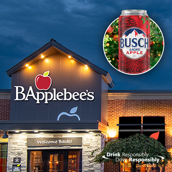 BApplebee's: Featuring Busch Light Apple. Drink responsibly, drive responsibly.