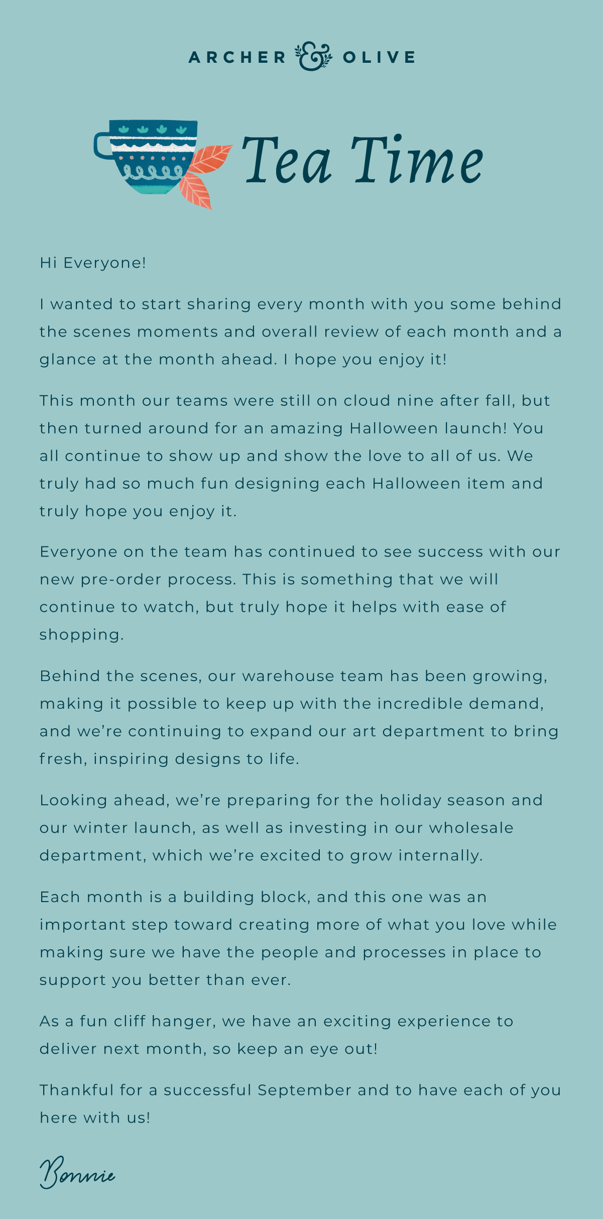 A note from Bonnie