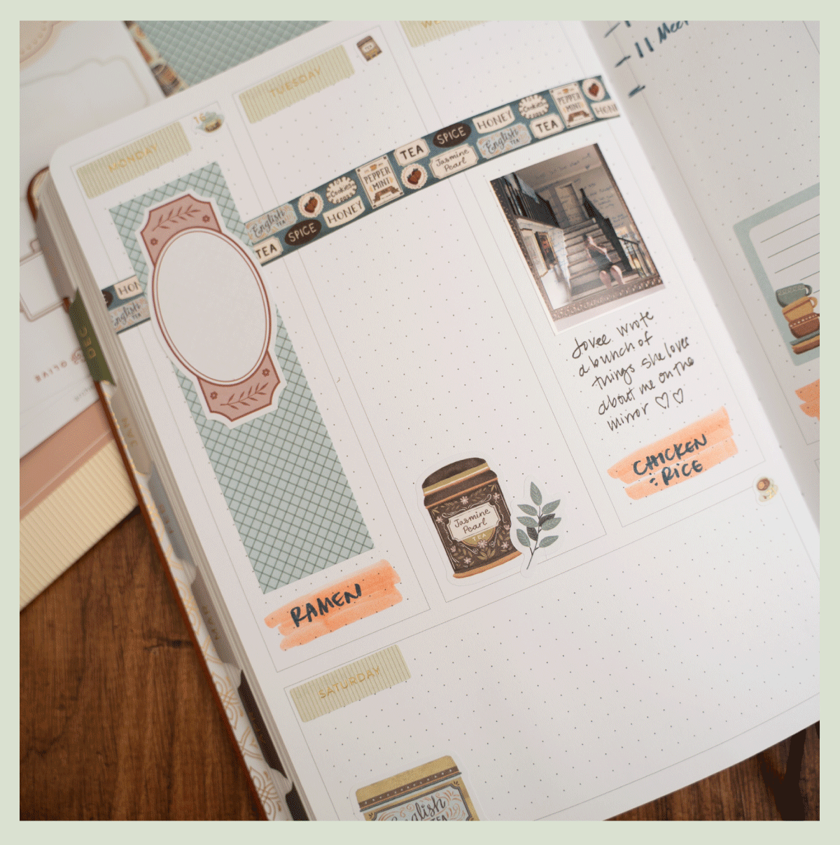 Tea themed planning kit in use