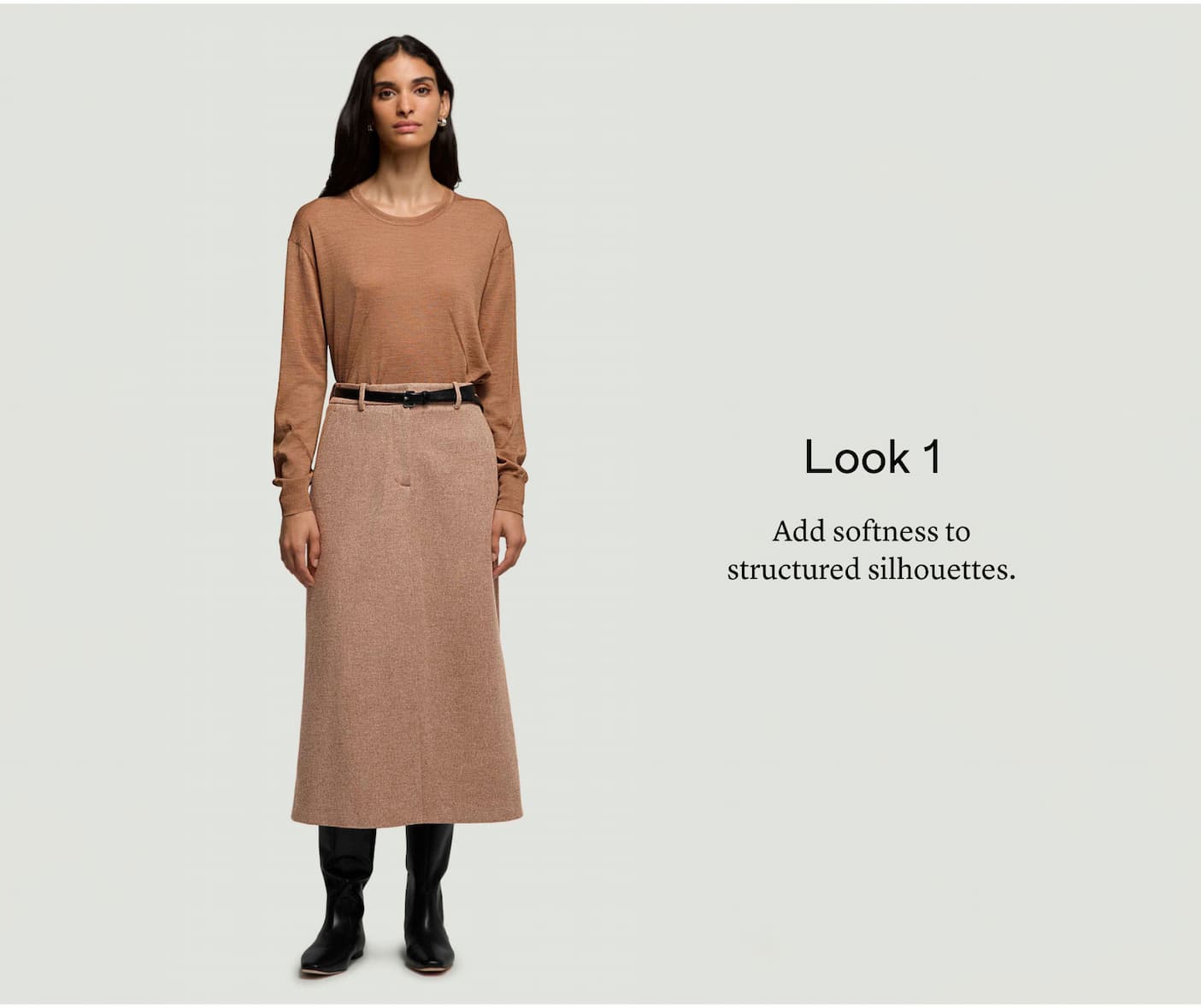 Look 1: Add softness to structured silhouettes.