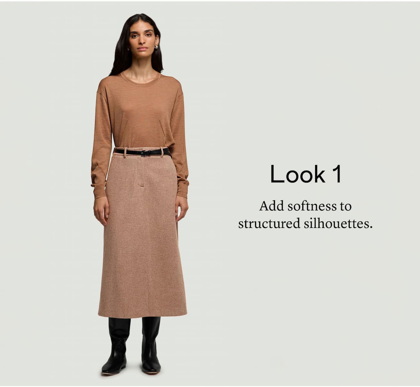 Look 1: Add softness to structured silhouettes.