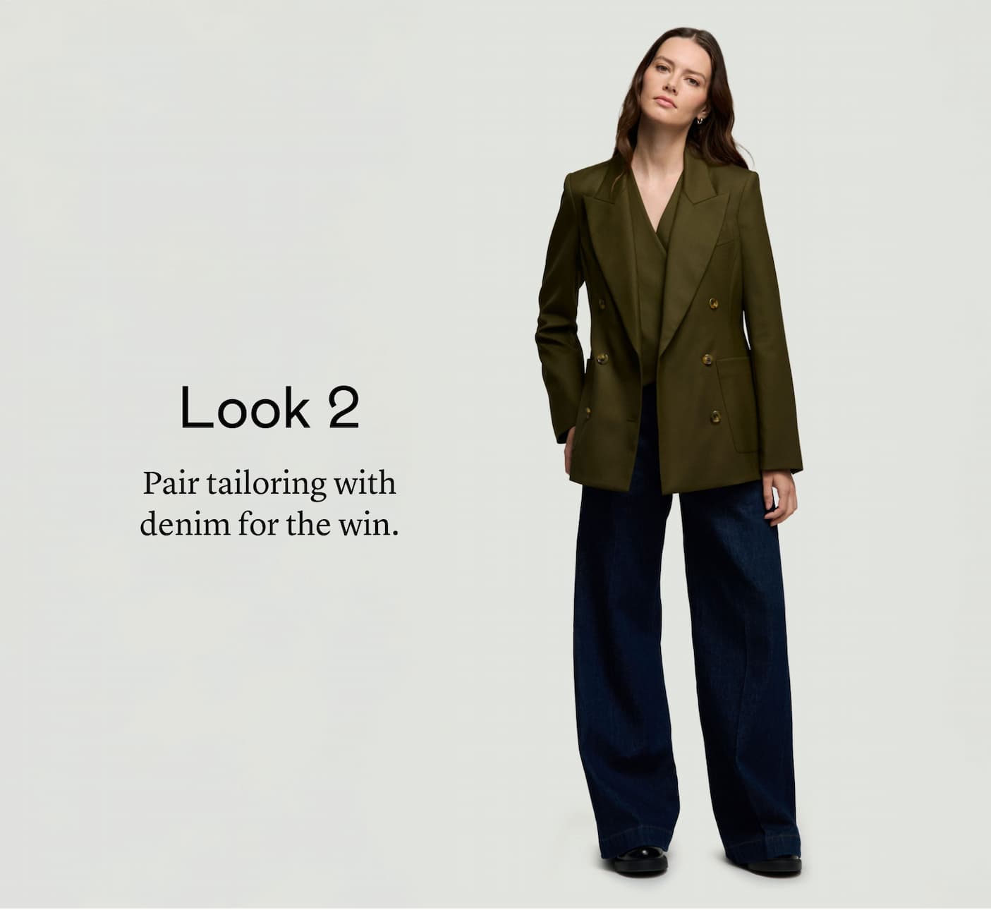 Look 2: Pair tailoring with denim for the win.