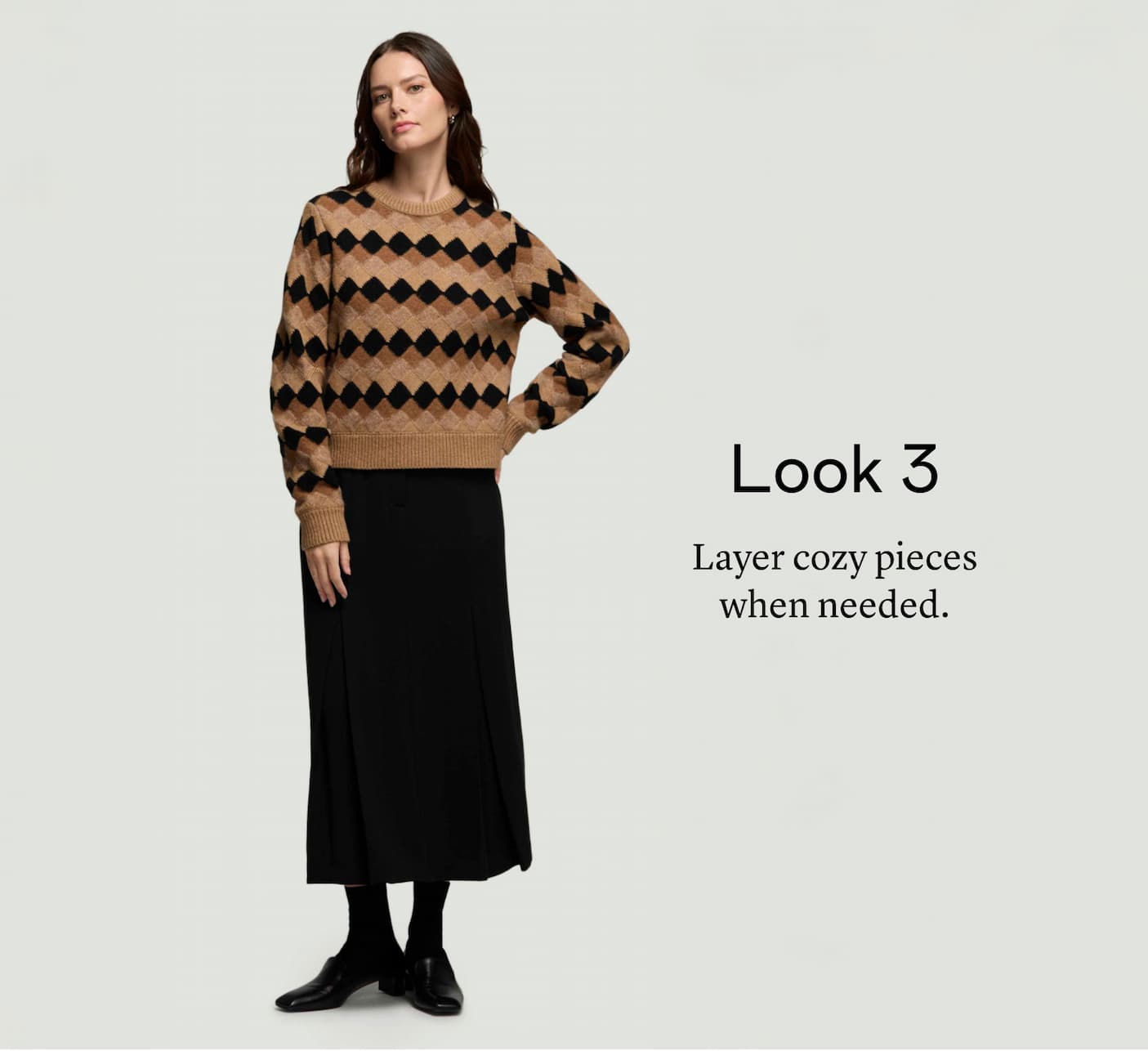 Look 3: Layer cozy pieces when needed.