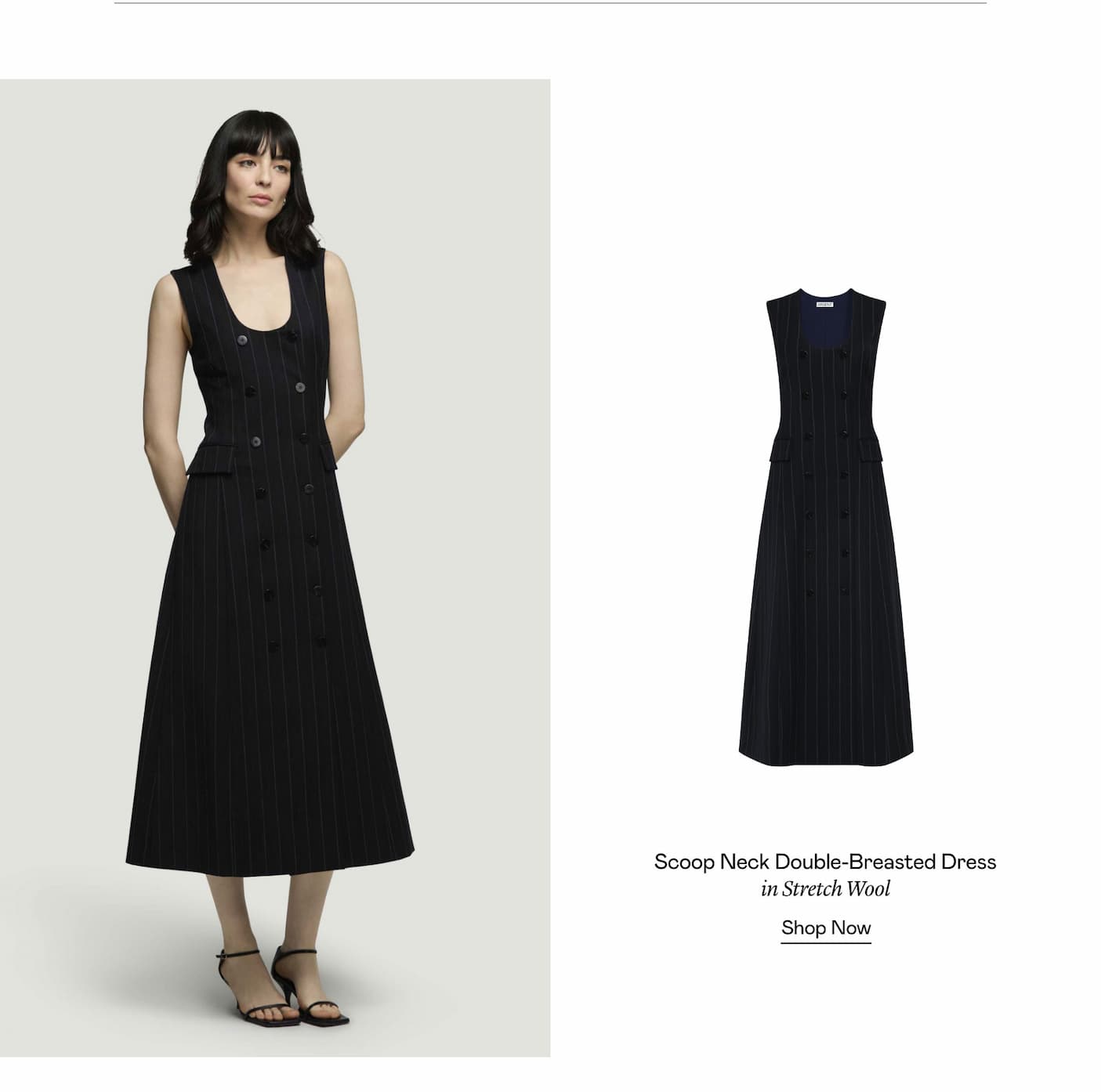 Scoop Neck Double-Breasted Dress in Stretch Wool