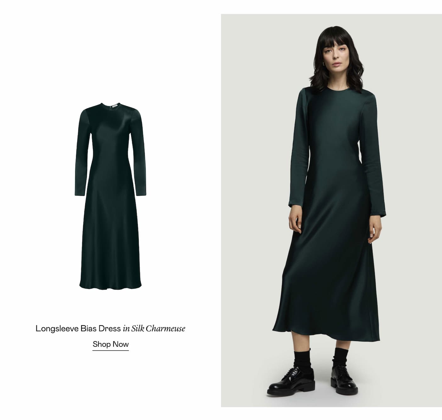 Longsleeve Bias Dress in Silk Charmeuse