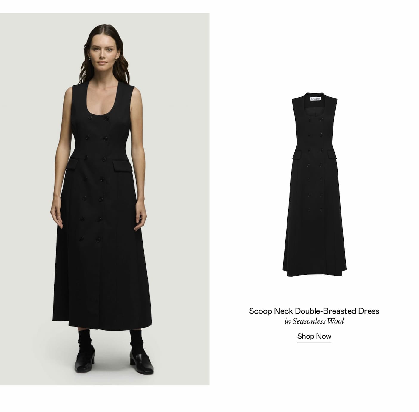 Scoop Neck Double-Breasted Dress in Seasonless Wool