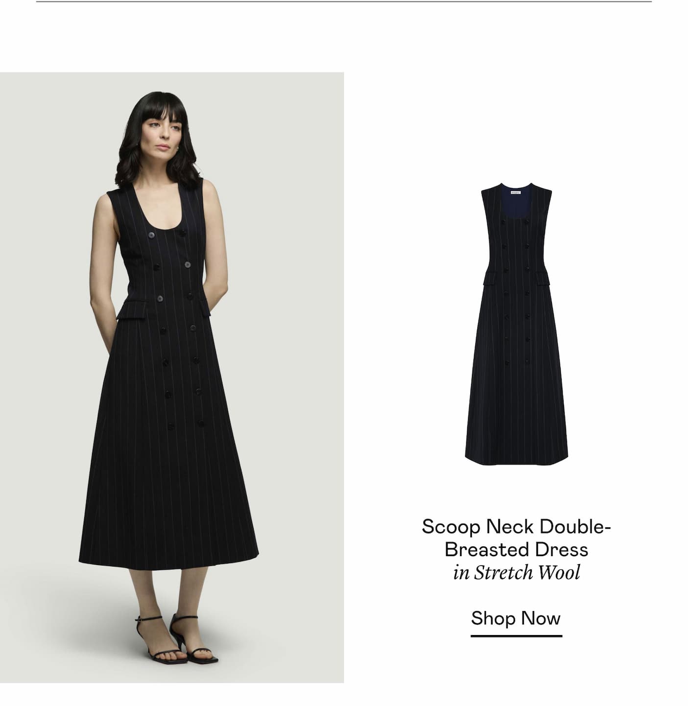 Scoop Neck Double-Breasted Dress in Stretch Wool