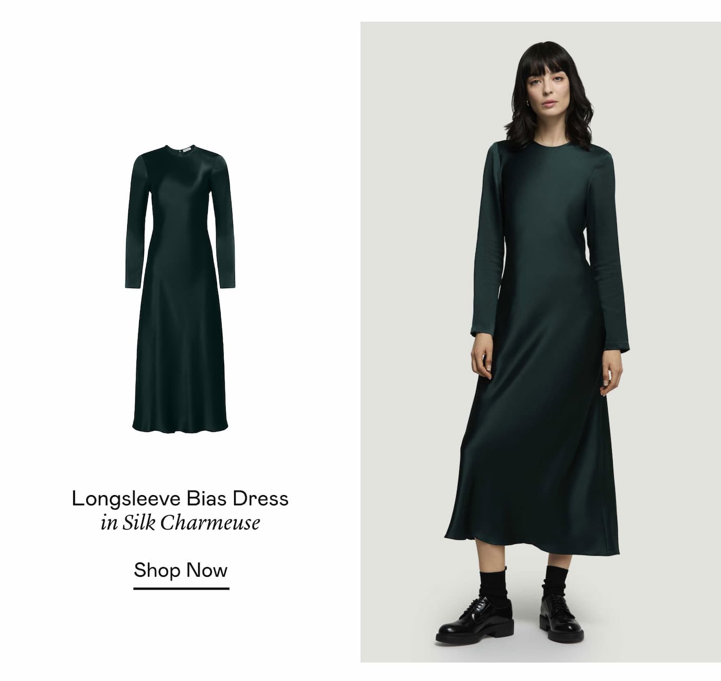 Longsleeve Bias Dress in Silk Charmeuse