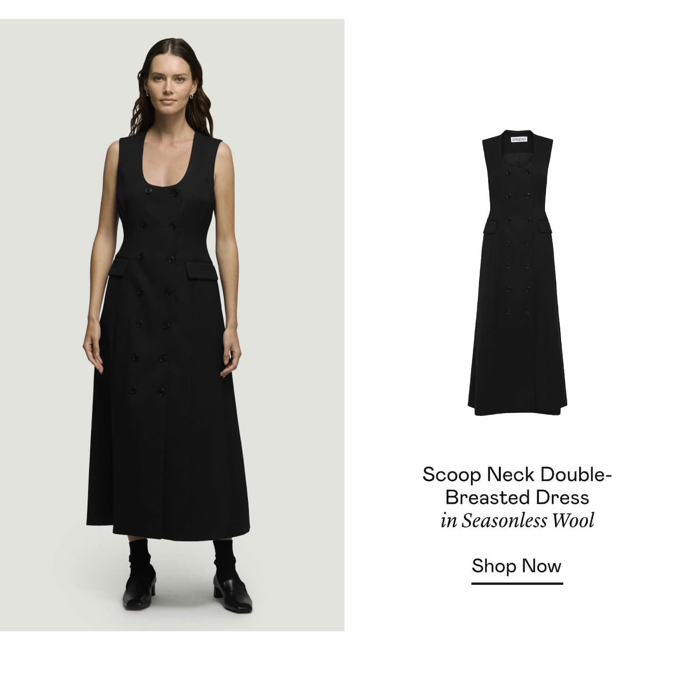 Scoop Neck Double-Breasted Dress in Seasonless Wool