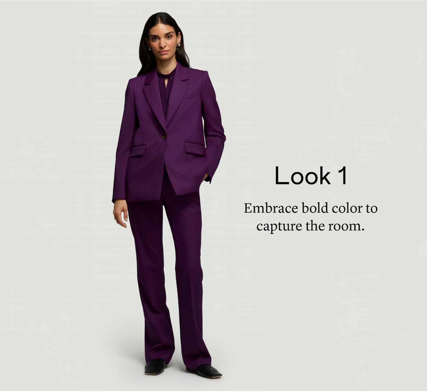 Look 1: Embrace bold color to capture the room.