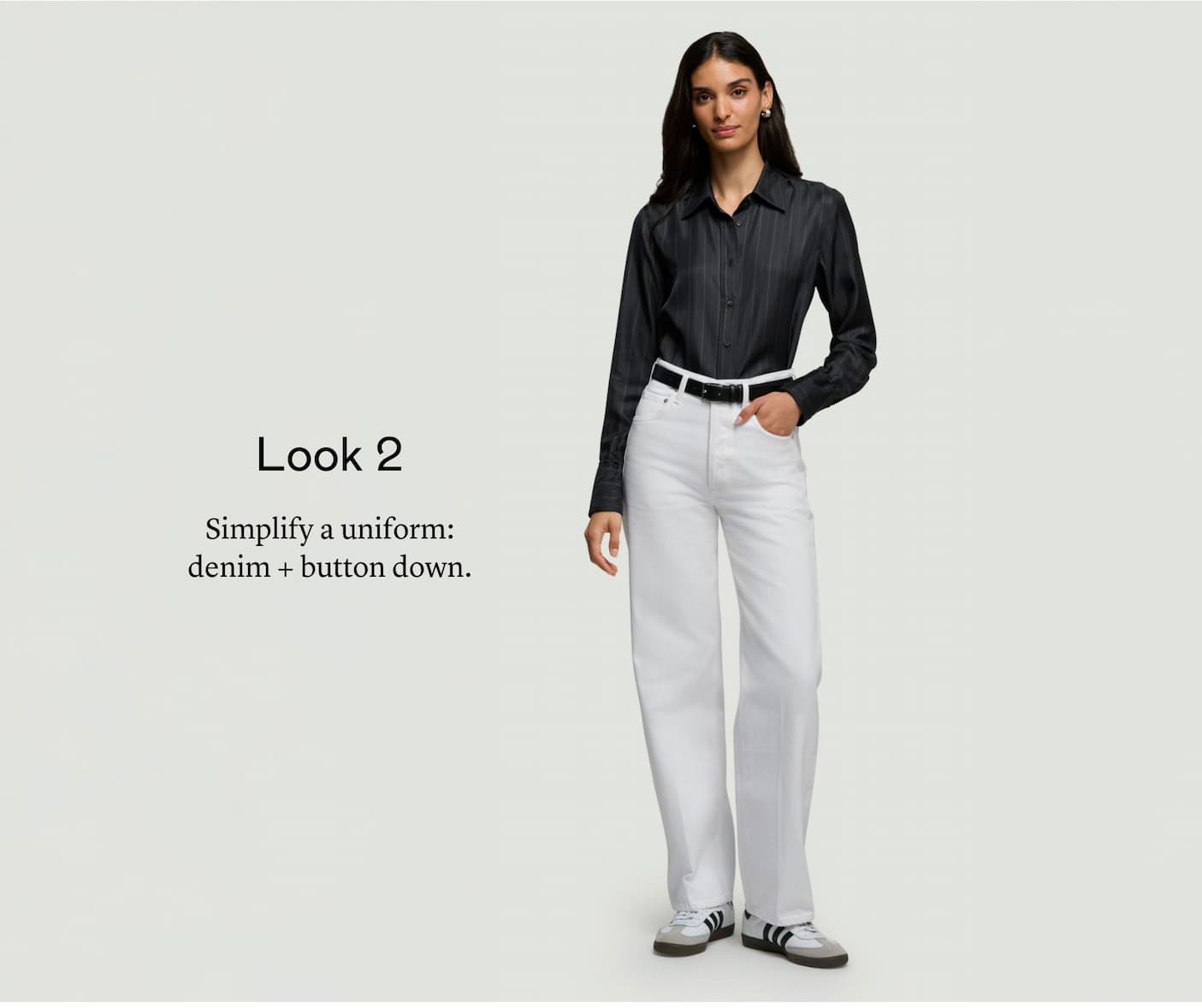Look 2: Simplify a uniform: denim + button down.