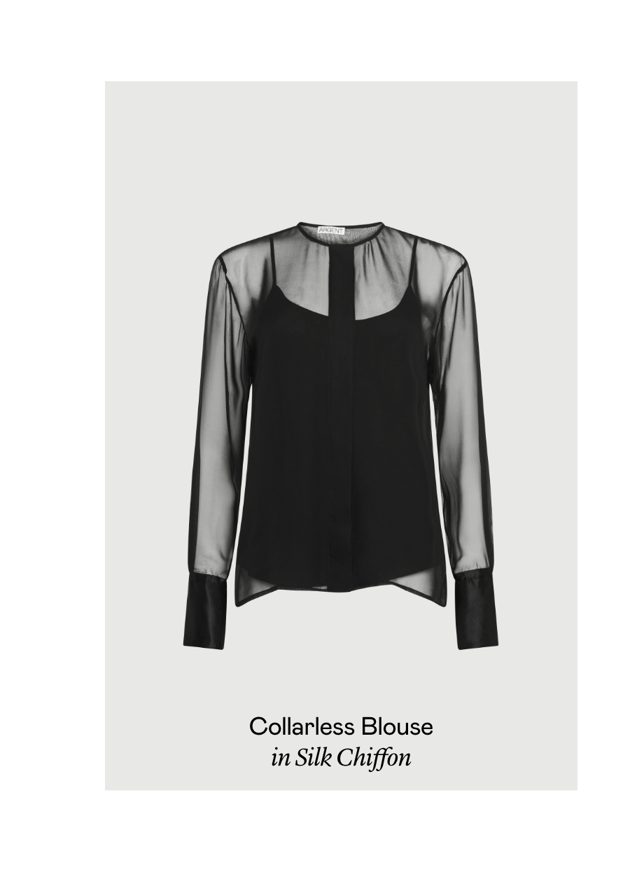 Collarless Blouse in Silk Chiffon
