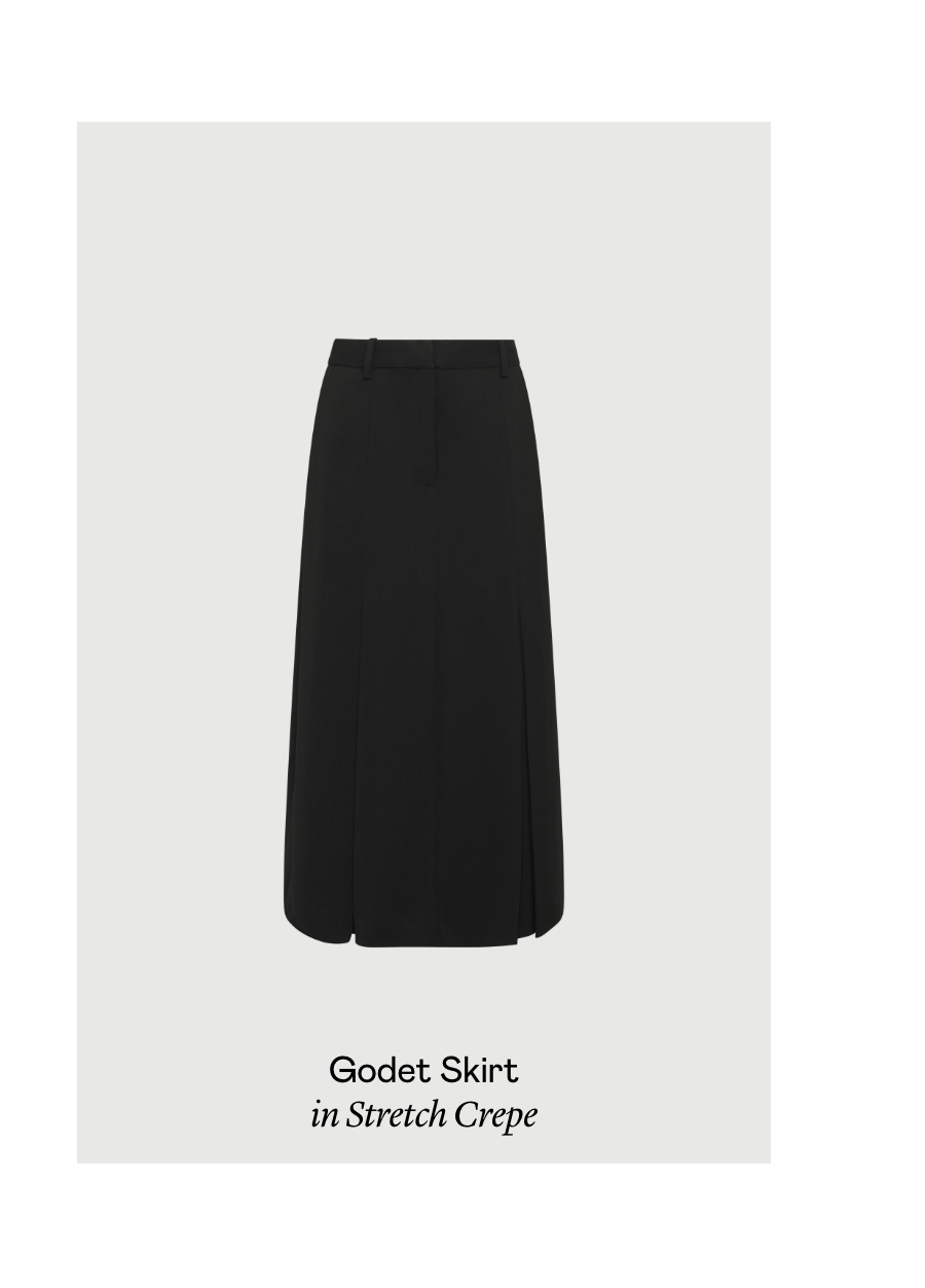 Godet Skirt in Stretch Crepe