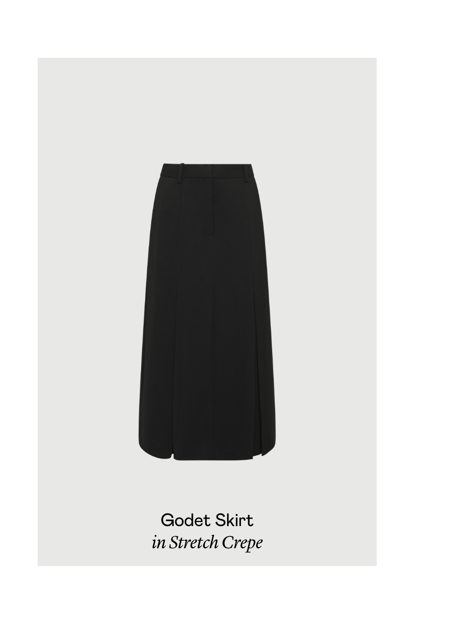 Godet Skirt in Stretch Crepe