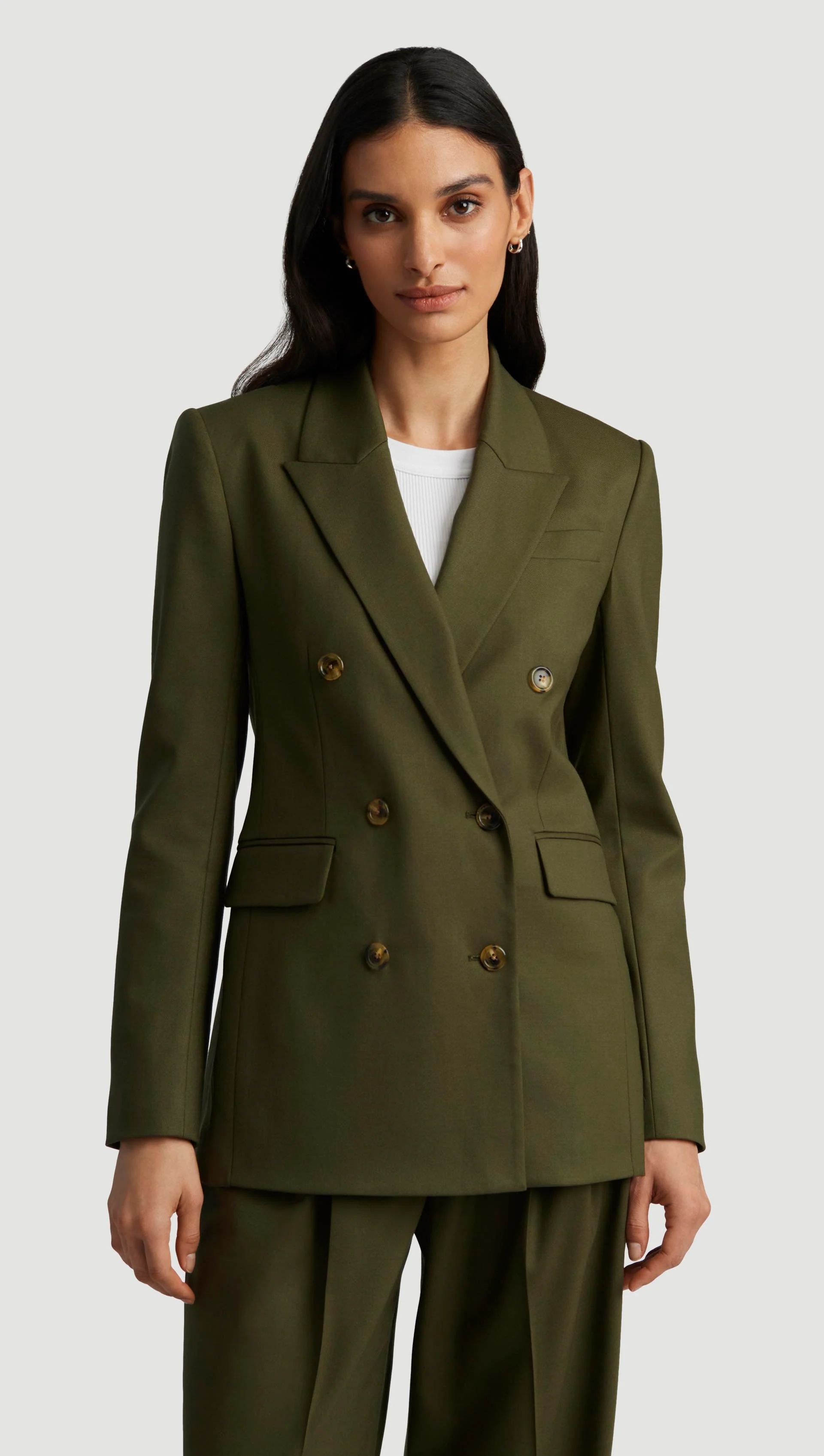 Image of Double-Breasted Blazer in Seasonless Wool | Pine Needle